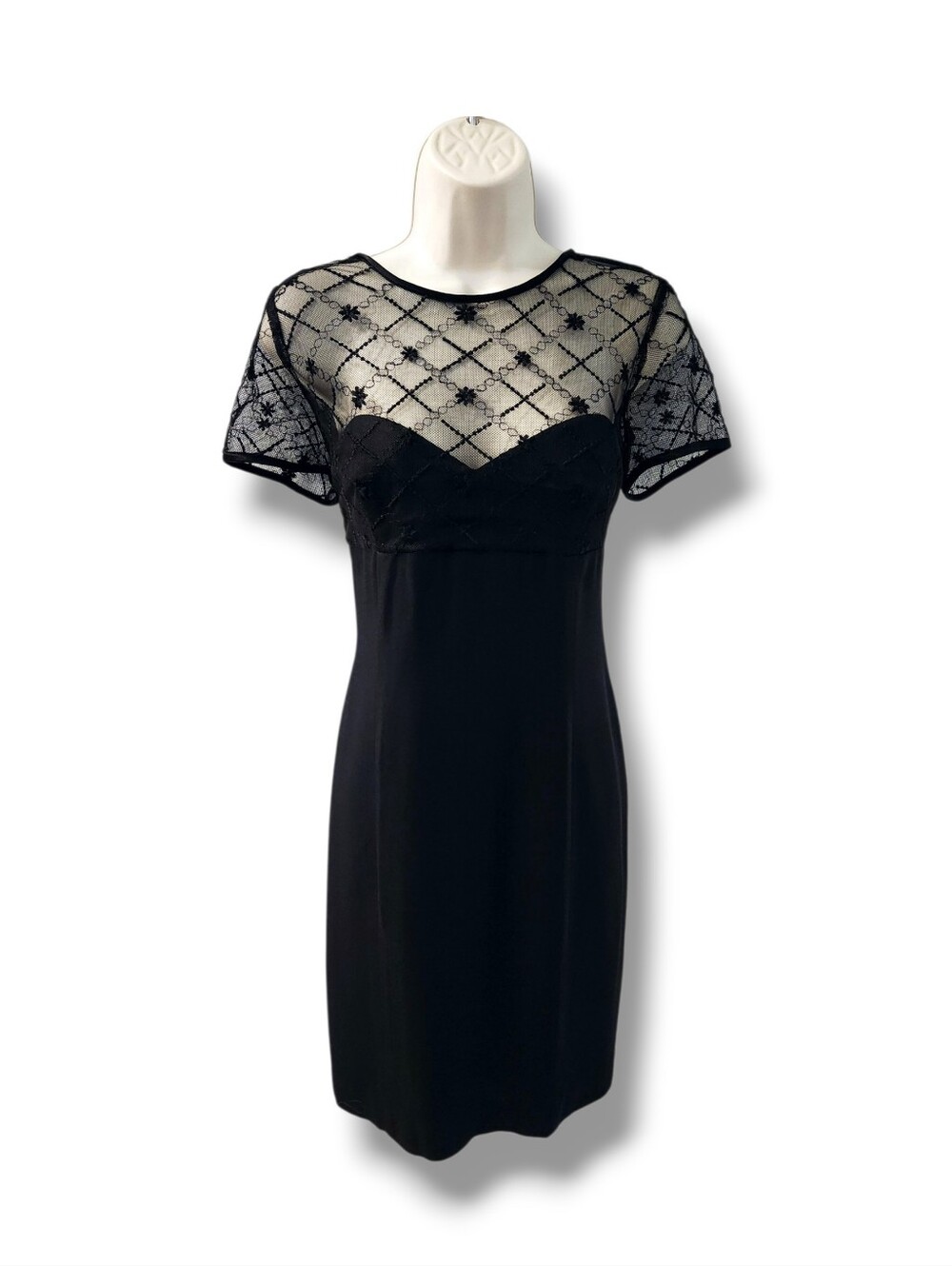 Donna Ricco Vintage Tulle Lacey Little Black Short Sleeve Dress | 10